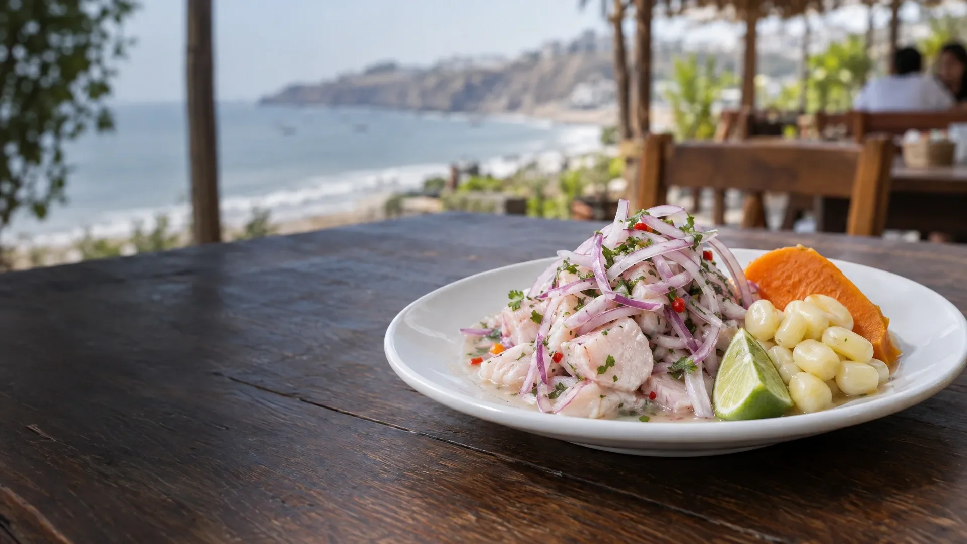 AI-gegenereerd sfeerbeeld: Een tafel met ceviche.